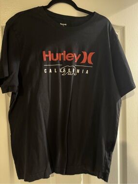 Hurley Black Short-Sleeve Tee with Red Logo and California Bear